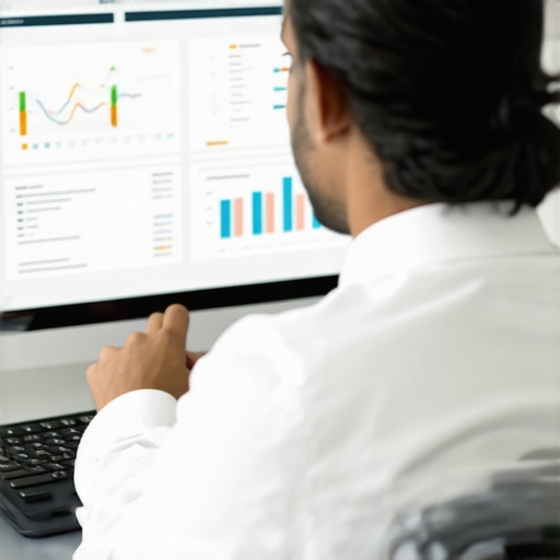 SEO expert reviewing backlink strategies on a laptop