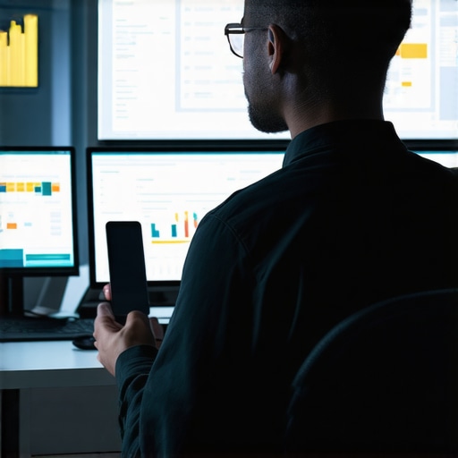 Person analyzing website data with SEO tools on multiple screens