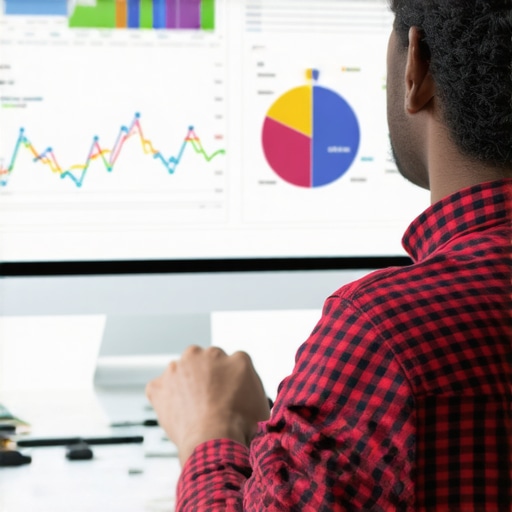 Analyzing Backlinks for Trust and Authority Person analyzing backlinks and technical SEO metrics on a computer, symbolizing trust-building in SEO