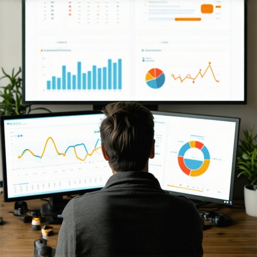 Person analyzing SEO performance metrics on computer screens, illustrating data-driven SEO strategies.
