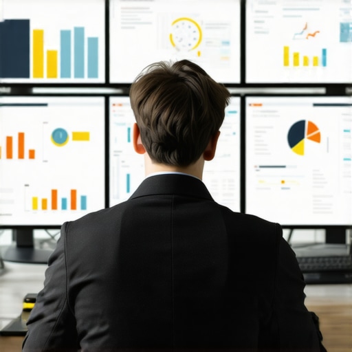 SEO professional reviewing backlink and content performance data on dual monitors.