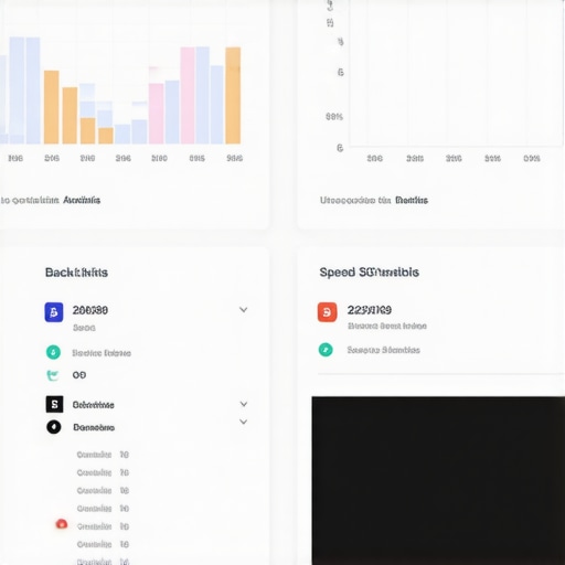 Screenshot of an SEO dashboard highlighting backlink health, technical issues, and site speed.