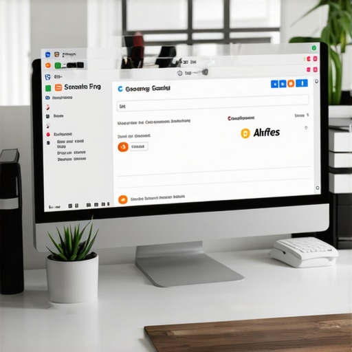 Modern digital workspace with SEO software open on multiple screens, showing analytics and website audits.