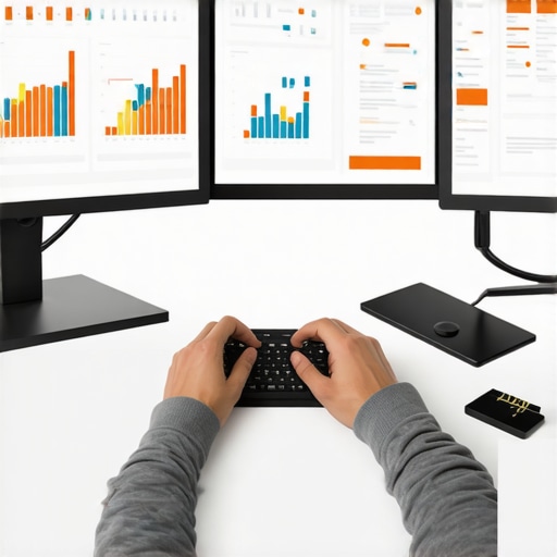 Person analyzing backlinks and website performance metrics on two computer screens.