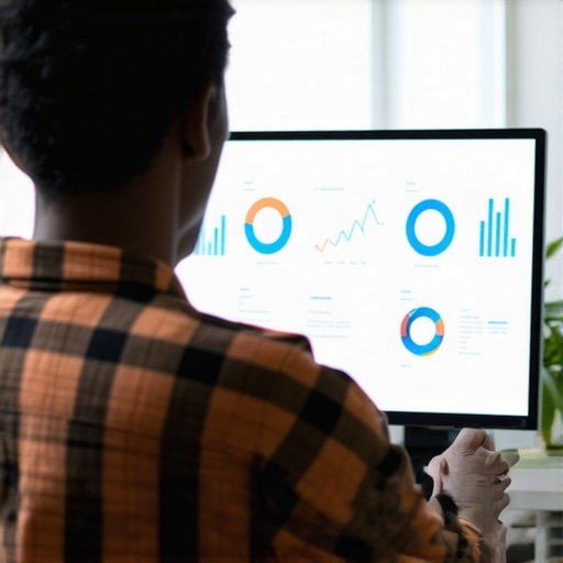 A person reviewing SEO dashboards with charts and data on backlinks.