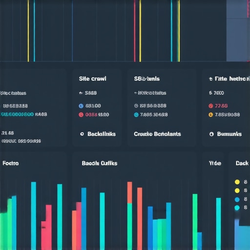 A computer screen showcasing an SEO analytics dashboard with graphs, crawl reports, and backlink data, highlighting automation.